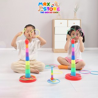 Bộ đồ chơi xây tháp ném vòng nhiều màu sắc rèn luyện khả năng khéo léo cho bé