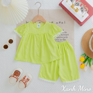 Đồ bộ bé gái - tay búp quần lửng- xanh mino - bộ quần áo tole loại 1 mềm, mịn, mát size 9-36 kg bé gái