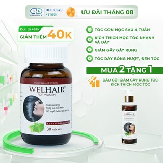 Viên Uống Ngăn Rụng Tóc Kích Thích Mọc Tóc Chuyên Sâu Cho Nữ Welhair - Hộp 30 Viên