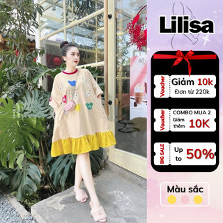 Váy bầu đẹp LILISA, đầm bầu dáng babydoll thiết kế cộc tay, họa tiết icon siêu cute dễ thương cho mẹ bầu