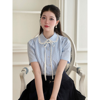 Outset - áo bluebirdy kẻ xanh cổ ren