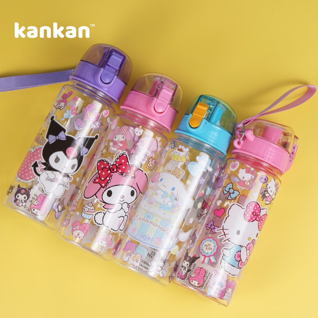 Bình nước cho bé gái Kuromi Cinamoll Melody Kitty đi học đi chơi chất liệu an toàn KanKanStore