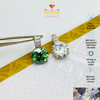  Mặt dây chuyền bạc 1 hột 4 chấu Moissanite 58 giác màu xanh Mặt dây chuyền bạc xi bạch kim Đá Moissanite màu trắng 