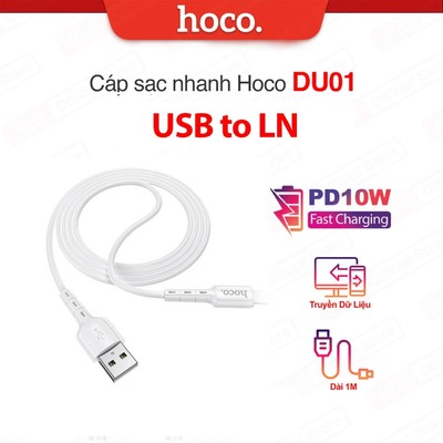 Cáp sạc nhanh và truyền dữ liệu USB to IP Hoco DU01/X37 PD10W dùng cho ip6/7/8/XS/11/12 dài 100cm