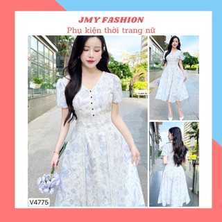 V4775 Váy xòe hoa tím voan đi biển [Dolce Viva Colection (DVC)] đầm voan tay bồng cổ V hoa tím tiểu thư
