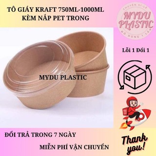 Tô giấy kraft 750ml và 1000ml + nắp pet trong: phù hợp các món lạnh, salad