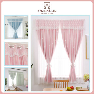 Rèm cửa dán tường, rèm cửa sổ hai lớp ren decor trang trí phòng nhà cửa không khoan đục - Rèm Hoài An