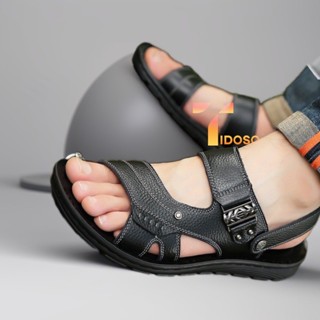 Dép nam da bò thật chống nước đi bển mùa hè, đế cao su đúc siêu bền a1