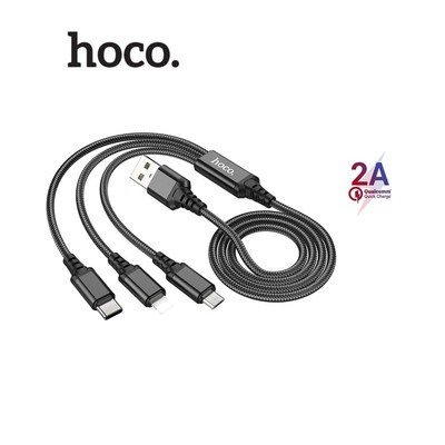 Cáp sạc 2A Hoco X76 3IN1 IP/Micro/Type-C vải dù siêu bền chống gãy gập dài 1M