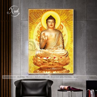 (ảnh thật) Nhiều mẫu tranh canvas phật vàng gồm khung tặng đinh treo tranh