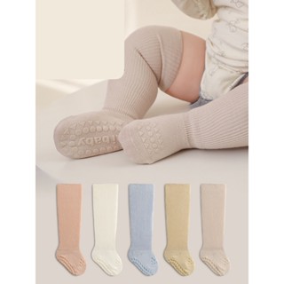 Vớ Dệt Kim Cao Đến Đầu Gối Có chống trượt Không Đường May Màu Sắc Trơn Dành Cho Bé Tập Đi