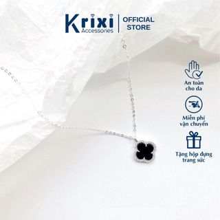 Dây chuyền bạc nữ 925 Krixi Silver, vòng cổ bạc mặt cỏ 4 lá đen huyền bí DC06