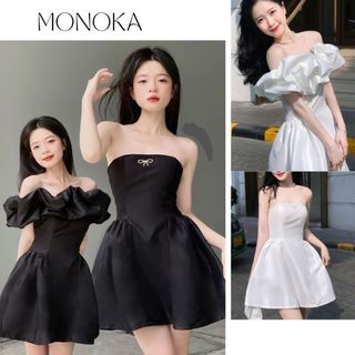 Váy cúp ngực chất tafta ( Mặc 2 kiểu, sẵn mút ngực) bèo dáng xòe tiểu thư Đầm dự tiệc sang trọng trễ vai dáng ngắn T421G