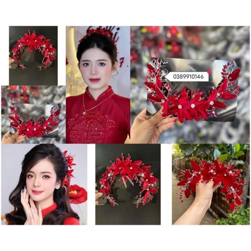 Những mẫu cài đỏ, cài tóc cô dâu