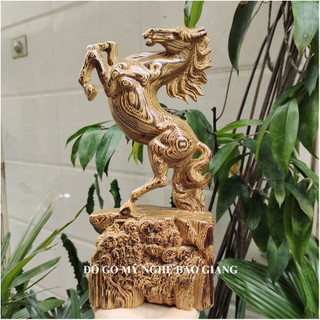 Tượng con ngựa gỗ mun đuôi công cao 30 cm