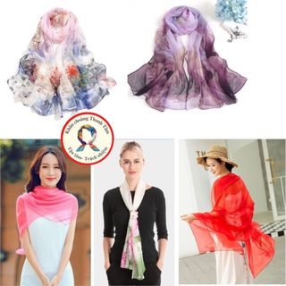 Khăn choàng voan nữ công sở thu đông 160x50cm Họa tiết Hoa Sen Cao cấp