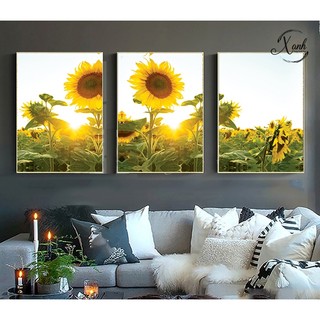 Bộ 3 tranh canvas hoa hướng dương trang trí nhà cửa TCVH65 tặng đinh treo tranh