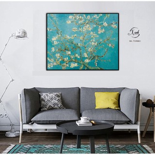 Tranh canvas hoa nền xanh nghệ thuật tặng đinh treo tranh
