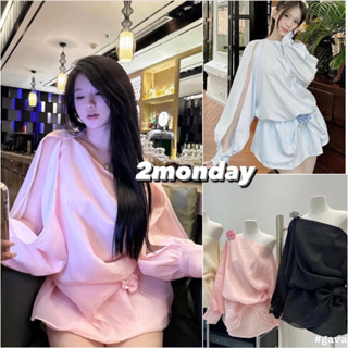 [VIDEO/ SẴN] VÁY SƠ MI KẺ SỌC XANH LỆCH VAI TAY XẺ BỒNG EO CÀI HOA HỒNG V22 NANCY DRESS