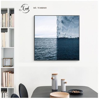 Tranh canvas đại dương xanh tặng đinh treo tranh