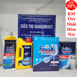 Combo Viên rửa bát Finish classic 90 viên + Muối Finish 1.5kg + Nước làm bóng finish 800ml, bột rửa bát finish 1kg