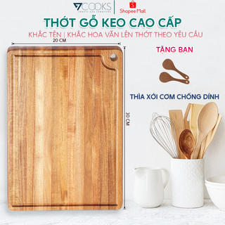 Thớt gỗ keo có lỗ treo thương hiệu 7COOKS, tính thẩm mỹ cao, kháng khuẩn, an toàn cho sức khỏe