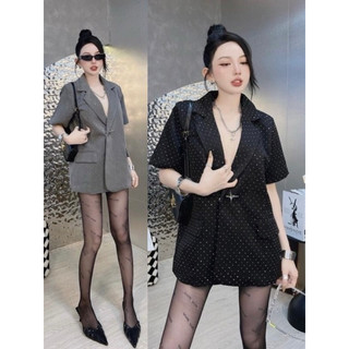Áo Khoác Blazer Nữ Ngắn Tay Doll Diva QCCC Đính Full Đá Kèm Túi 2 Bên, Sang Chảnh Trendy Siêu Xinh
