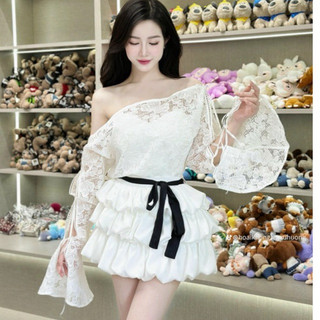 Set váy nữ cao cấp áo ren kèm áo quây mix chân váy tầng siu sang