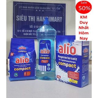 Bộ Alio rửa bát 1,5kg + muối rửa bát Alio + Nước làm bóng alio, 1 cặp tinh dầu khử mùi máy rửa bát Finish