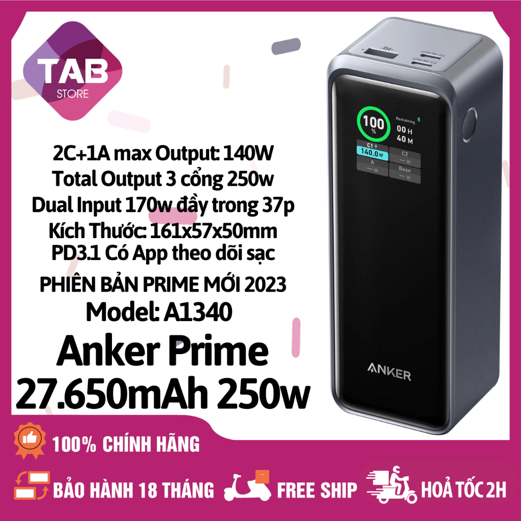 Sạc Dự Phòng Anker Prime 27.650mAh 250w 2C+1A - A1340 (Bảo Hành 18 Tháng)