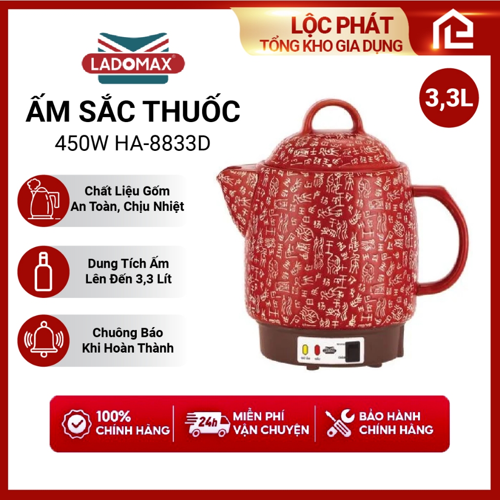 Ấm Sắc Thuốc LADOMAX HA- 8833D 3,3L Có Chuông Báo Mâm Nhiệt Inox Giữ Ấm 2 Chế Độ Nấu bh 12 Tháng | BigBuy360 - bigbuy360.vn