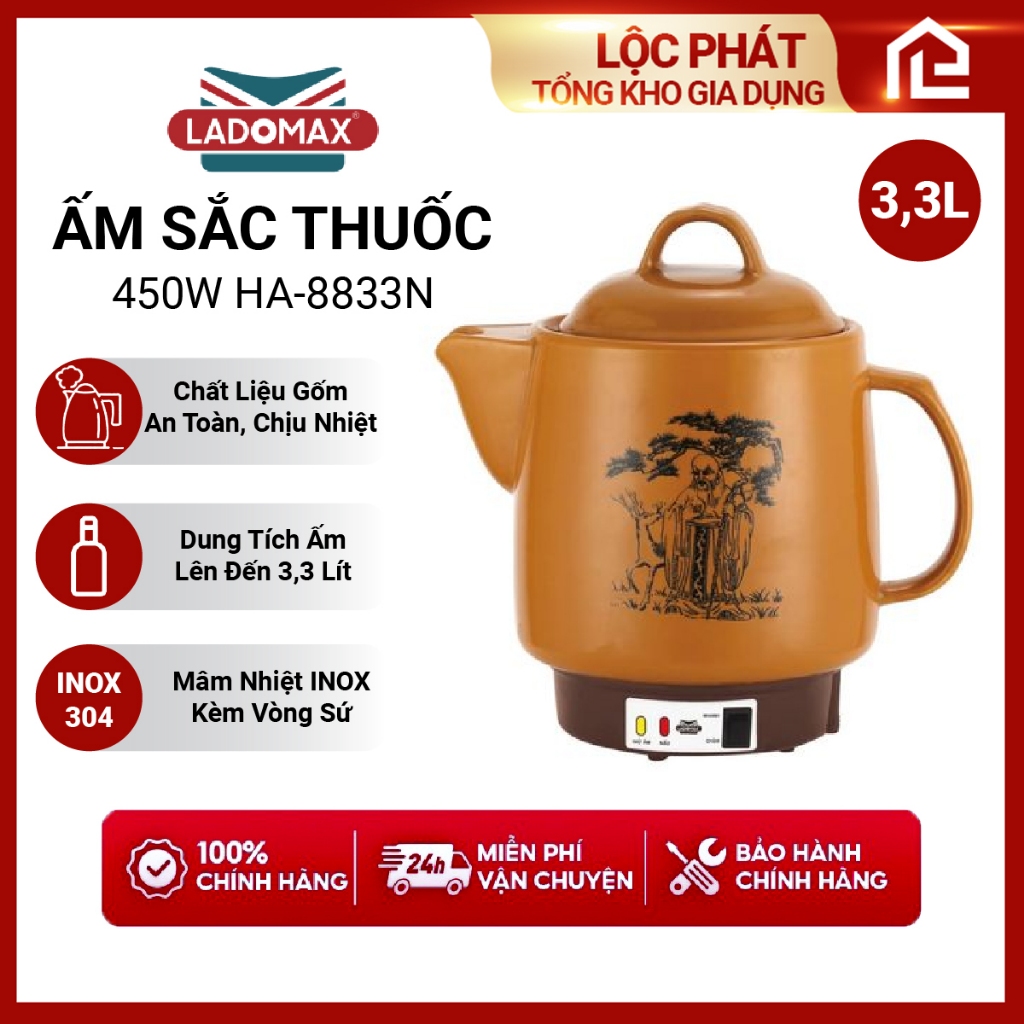 Ấm Sắc Thuốc LADOMAX HA- 8833N 3,3L Mâm Nhiệt Inox Giữ Ấm 2 Chế Độ Nấu Tự Ngắt BH12 Tháng | BigBuy360 - bigbuy360.vn