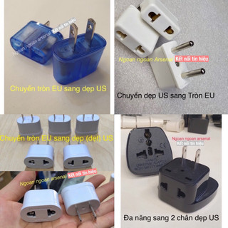Phích cắm điện chuyển đổi từ 2 chân tròn sang 2 chân dẹt. chân dẹt sang chân tròn. 3 chân sang 2 chân.US sang EU châu Âu