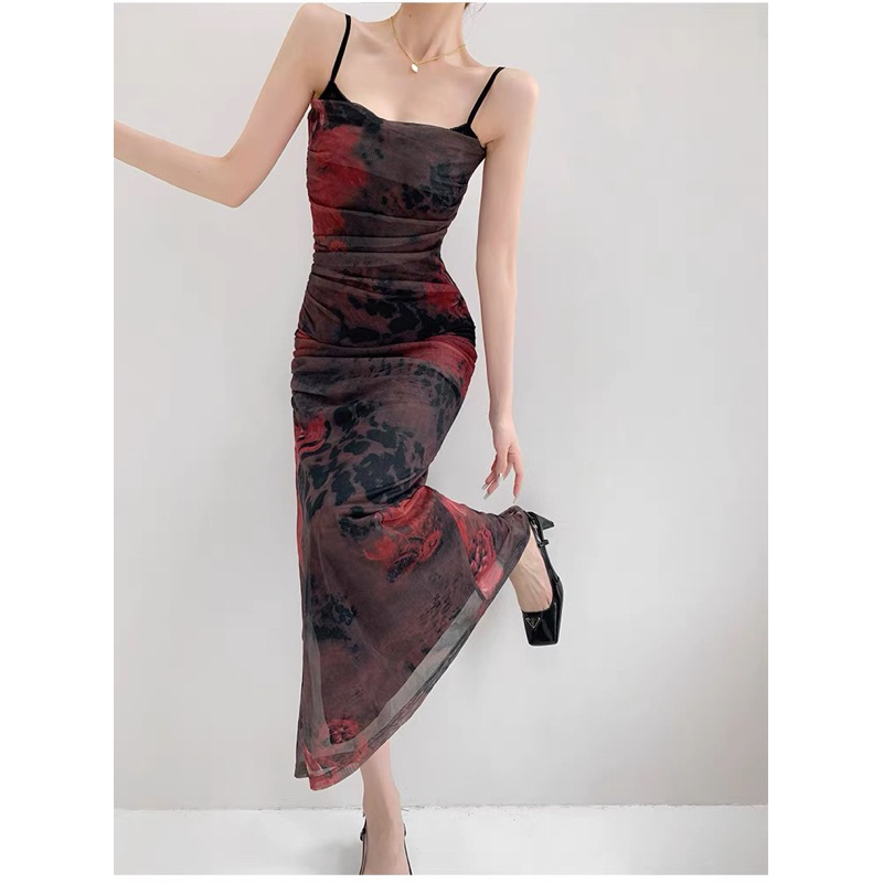 [HÀNG ĐẶT TRƯỚC] Đầm maxi thun lưới cổ đổ phối ren #821