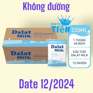 Thùng 48 Bịch Sữa Tươi Tiệt Trùng Dalat milk Không Đường 220ml "Giá bán đã trừ khuyến mãi"