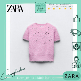 Zara Auth Áo lông mềm màu hồng đính đá size M