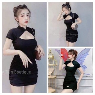 Váy khuy hở ngực dúm sườn ôm body