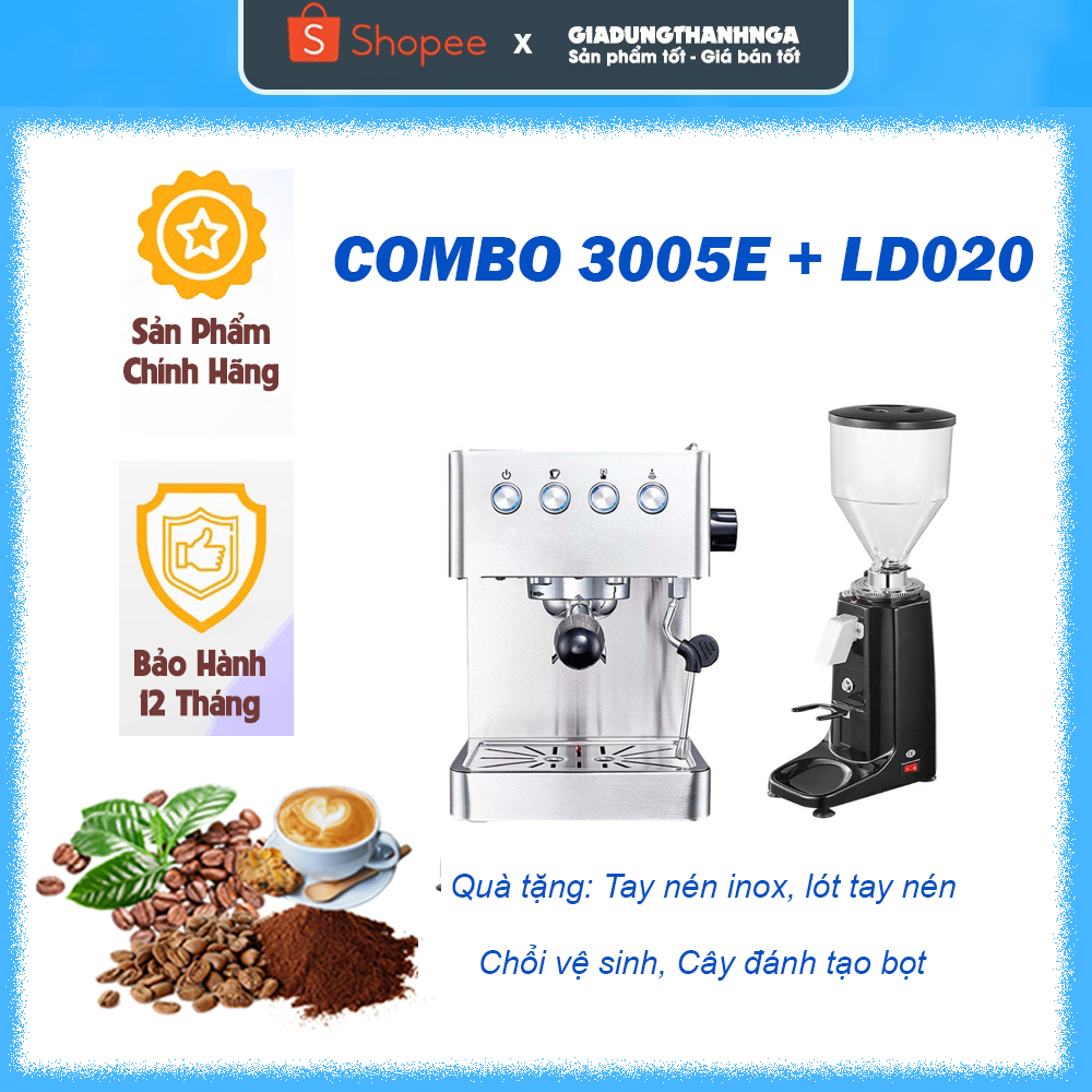 Combo máy pha cafe Gemilai 3005E và máy xay cafe LingDong 020 chính hãng
