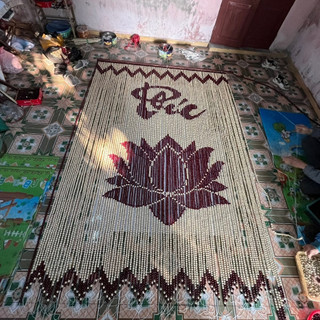  Rèm che ban thờ chữ Phúc hoa sen Đình Gia rèm hạt gỗ bồ đề dùng treo phòng thờ rèm cửa chính cao cấp 