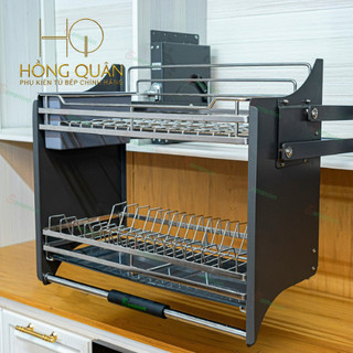 Giá bát nâng hạ inox 304, kệ đựng bát di động 2 tầng 2 khay hứng nước inox 304 cao cấp.