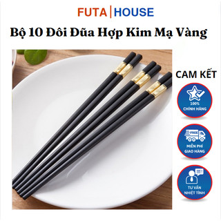 Bộ 10 đôi đũa hợp kim mạ vàng _bền chắc chắn