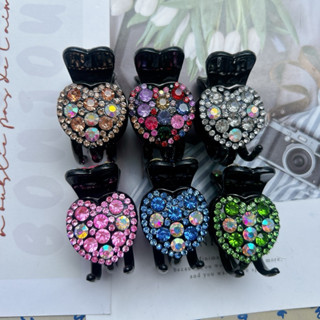  Kẹp tóc càng cua 3 răng đính đá hình trái tim cho nữ 