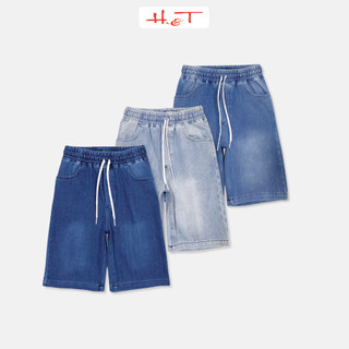 Quần short jean bé trai H&T chất jean mỏng độ co giãn nhiều, tốt có túi hai bên cho bé trai từ 30-56kg-QDBT019