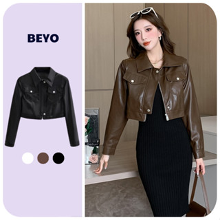  Áo khoác da Beyo áo da nữ phối khóa kiểu dáng croptop cá tính phong cách Hàn Quốc màu basic T012 