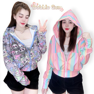 Áo khoác nữ thun gân in họa tiết hoạt hình dễ thương 6 túi by bubble gum