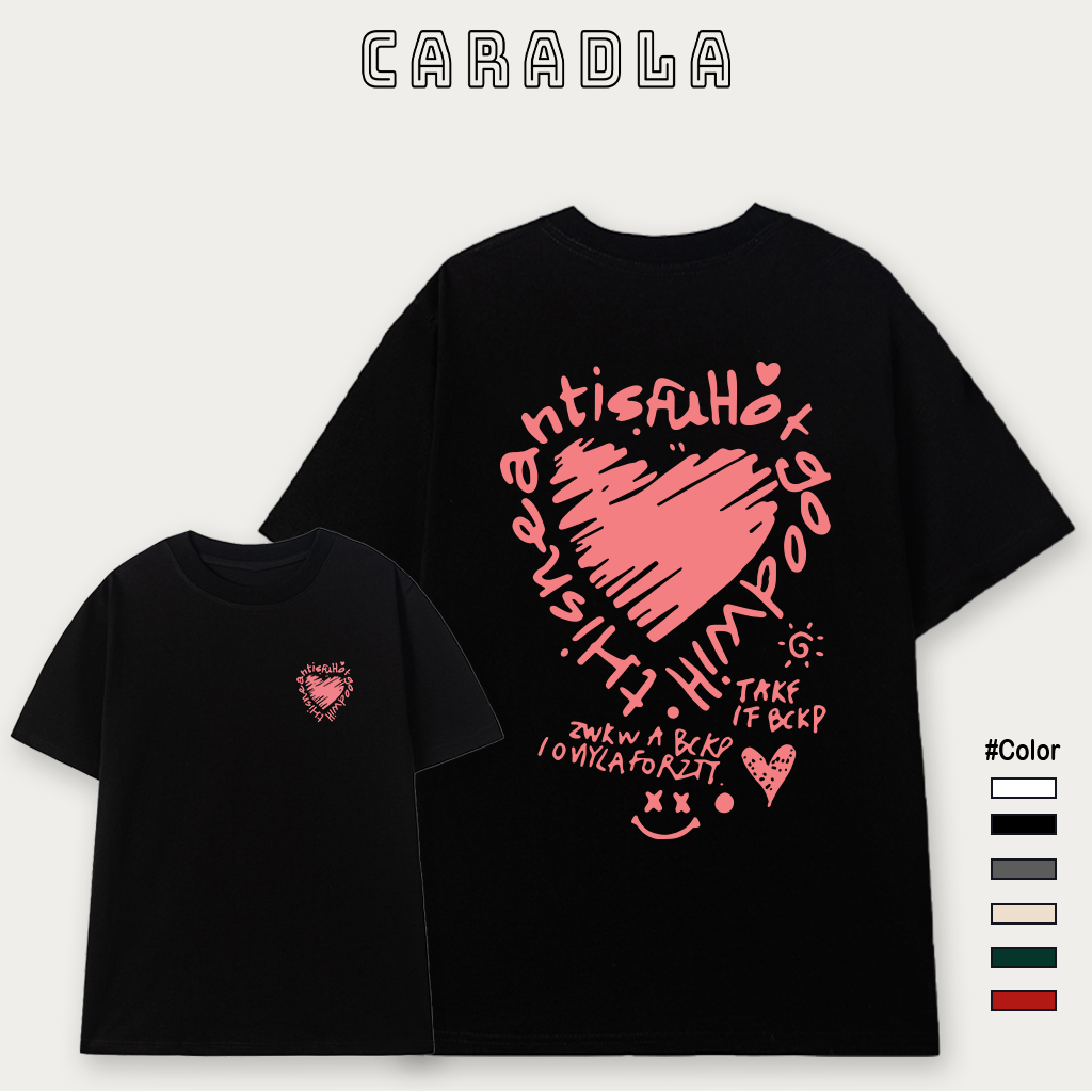 Áo Thun, Áo Phông Unisex Tay Lỡ CARADLA Mã TN HEART Chất Cotton Mềm Mịn Co Dãn Thoáng Mát Form Rộng Cho Nam Nữ
