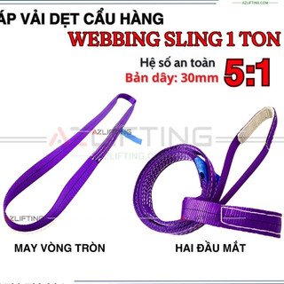 Dây cáp vải cẩu hàng bản dẹp 1 tấn hai đầu mắt, hệ số 5:1