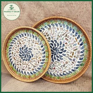 Khay Mây Khảm Trai Trang Trí bàn ăn, Khay Trà, Khay Decor Bàn, Khay phụ kiện chụp ảnh Phương Vy Decor