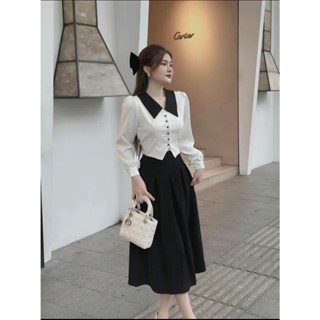 Set Áo Cổ Phối Bèo Đen Mix Chân Váy (CÓ LẺ Áo/Váy) Form Dài Vải Mango Cho Các Nàng Từ 40-80kg-B02