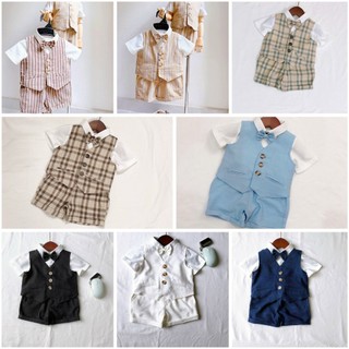 Bộ vest gile bé trai, sét công tử, đồ thôi nôi bé trai nhiều màu size 4-13kg
